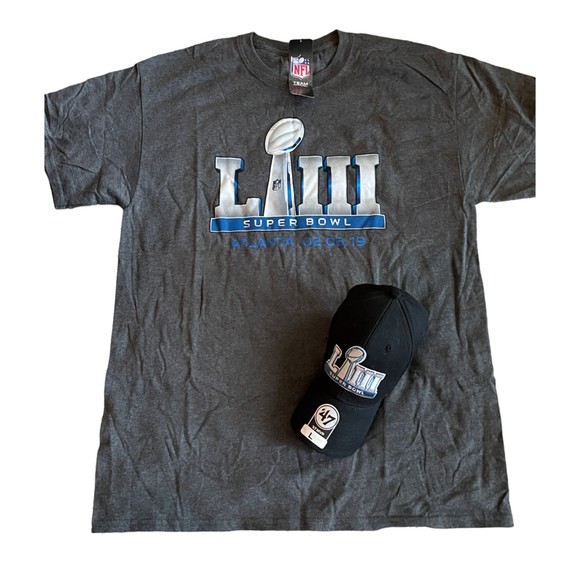 NWT Super Bowl NFL Atlanta 020319 Set Short Sleeve TShirt & Hat Gray Black SZ L - Picture 1 of 11